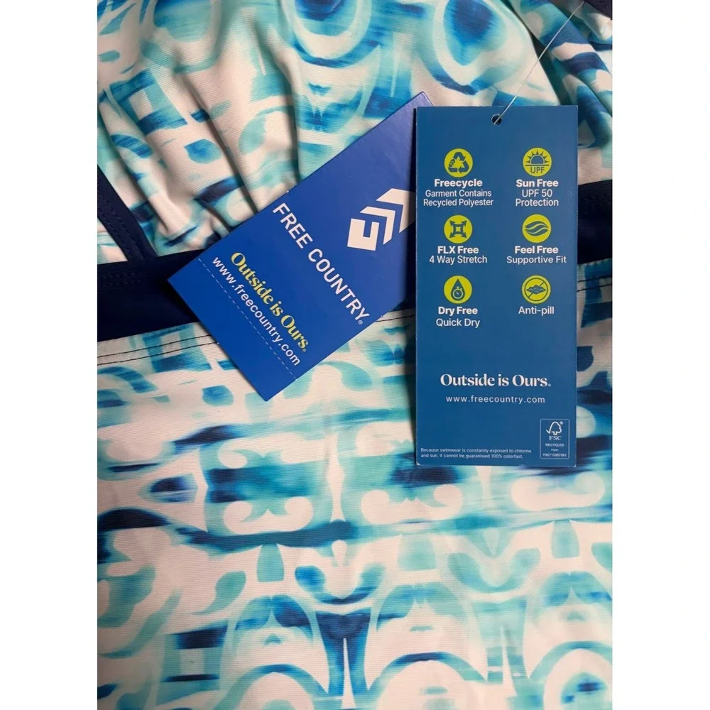 Free Country Aquatopia Tankini Top Aqua Mirage Blue White Strappy‎ Back XXL New